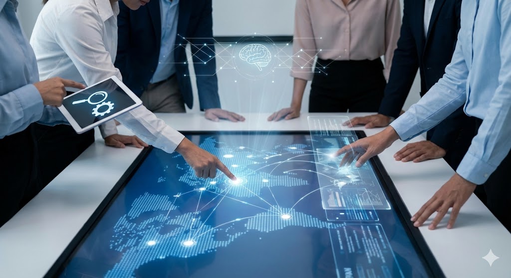 AI-assisted community search concept — a person reunited with a missing dog