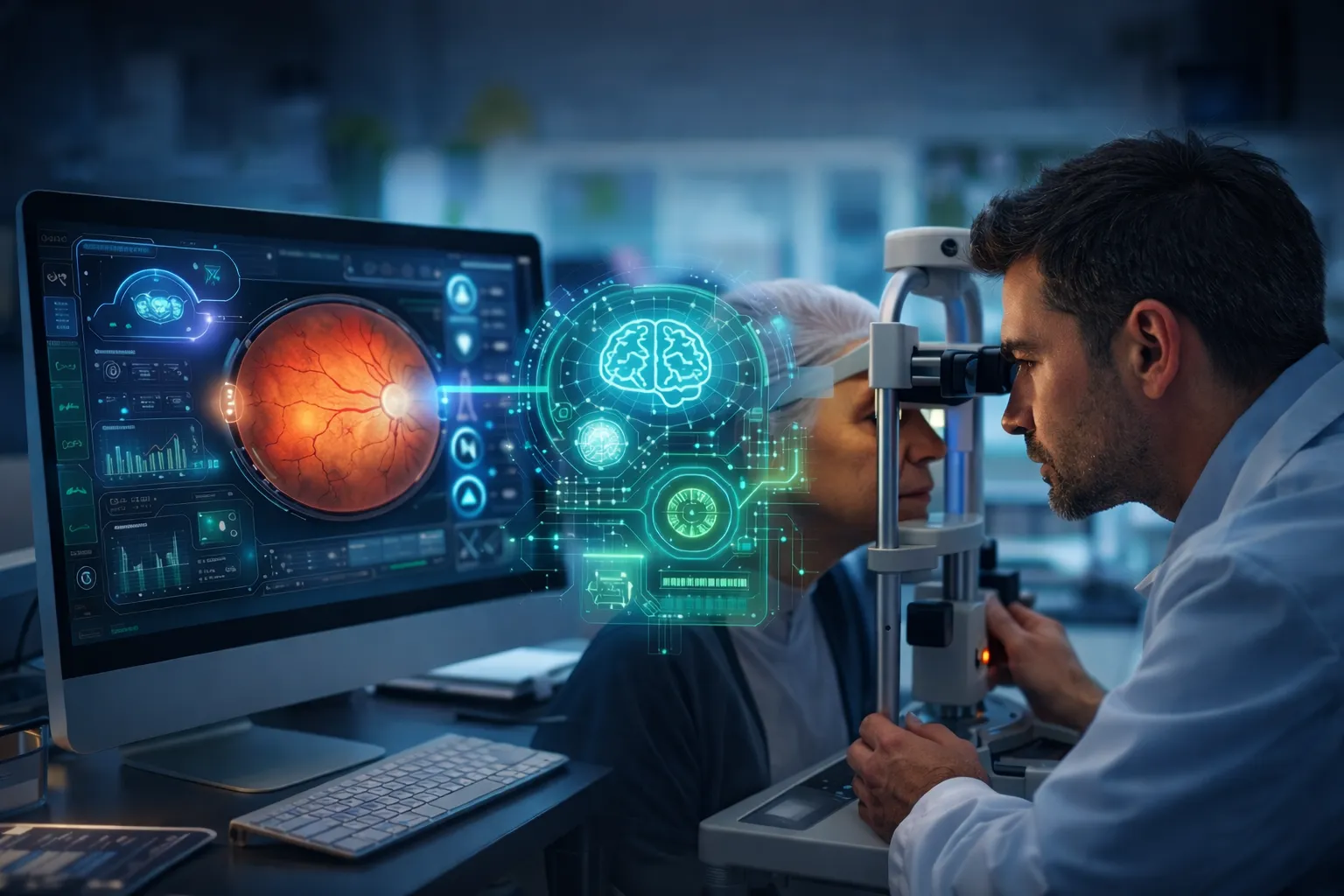 AI assisting an ophthalmologist during retinal imaging and clinical workflow